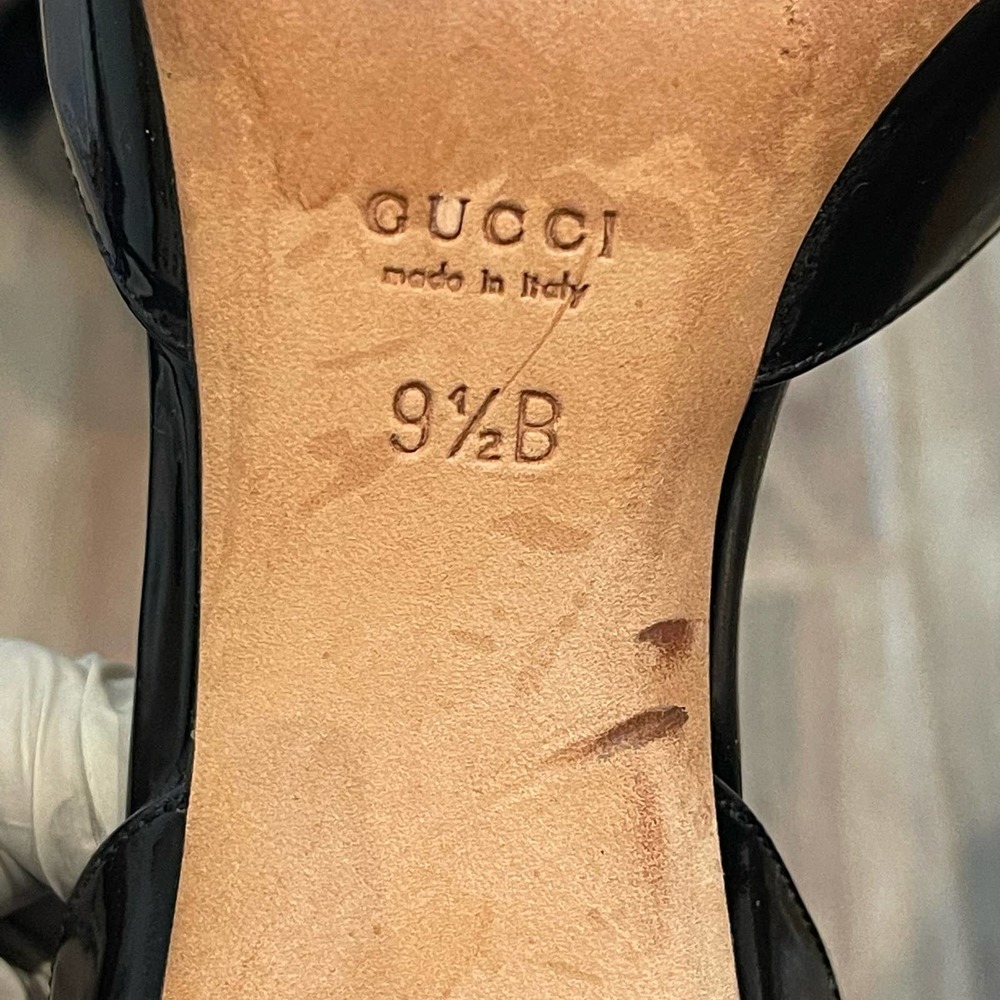 Vintage Gucci Vitello Vernice Soft Nero Black Open Toe Heels Women's Size 9.5 B - Picture 7 of 12